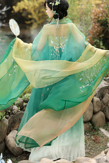 Emerald Tang Legends High-Waist Printed Embroidered Hanfu Set