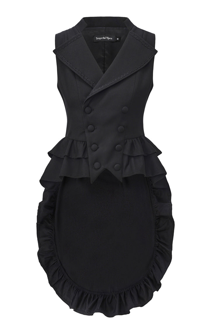 Ebony Sleeveless Ruffled Victorian Prince Coat - Immortal Silent Agent