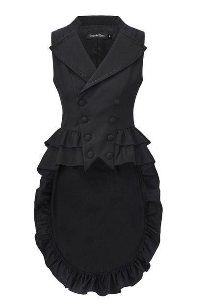 Ebony Sleeveless Ruffled Victorian Prince Coat - Immortal Silent Agent