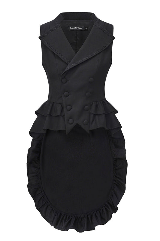 Ebony Sleeveless Ruffled Victorian Prince Coat - Immortal Silent Agent