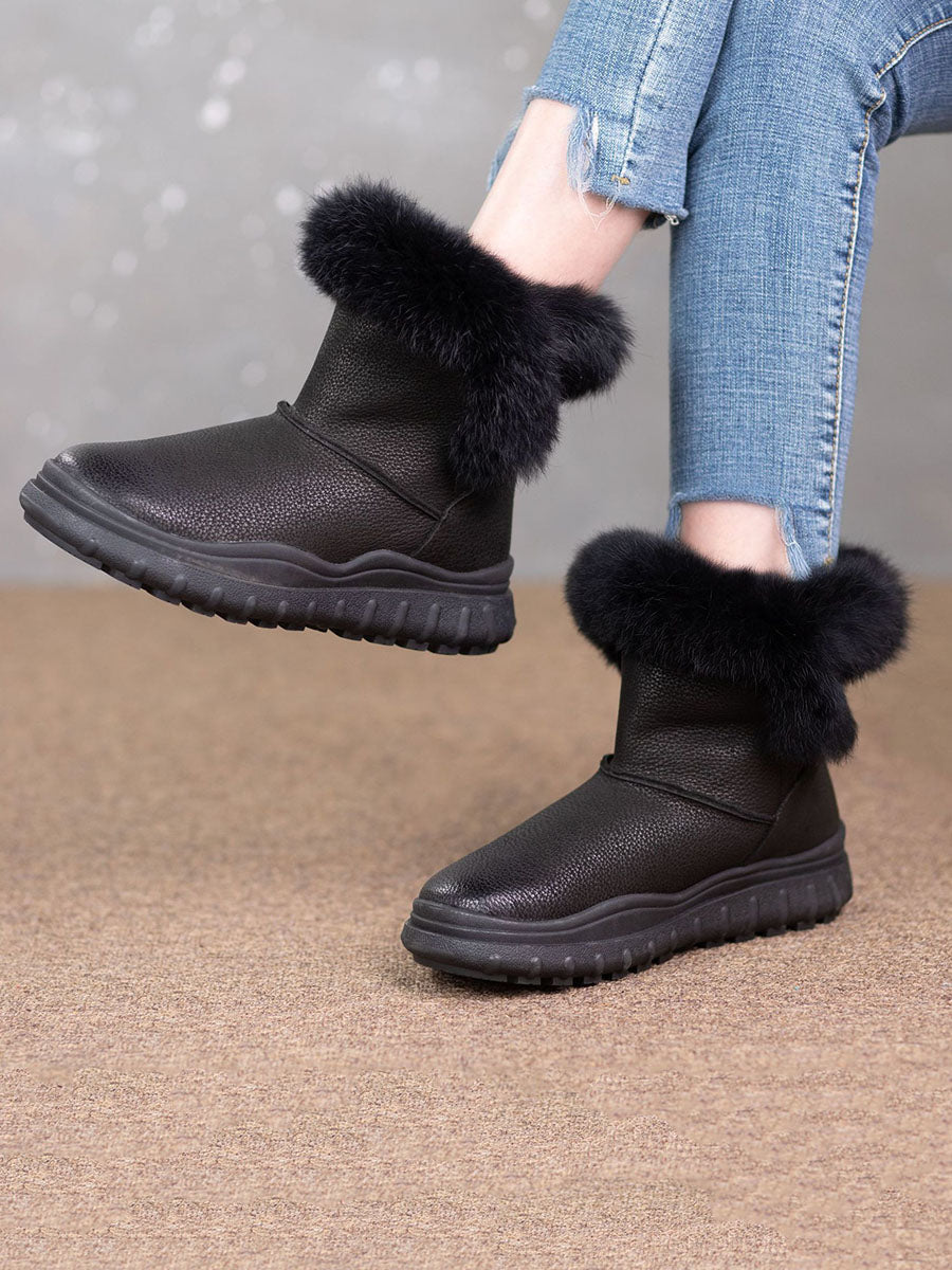 Bottes d'hiver en cuir massif et peluche pour femmes AX1046