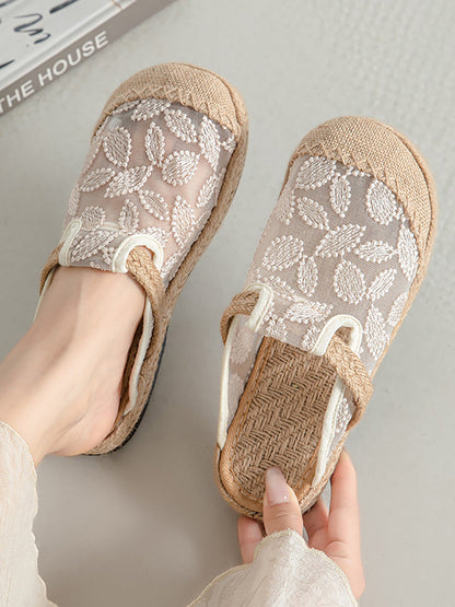 Embroidery Flat Ethnic Women Linen Summer Shoes Flower
