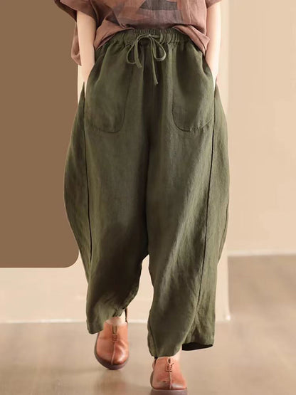 Women Summer Solid Linen Loose Harem Pants BN1006