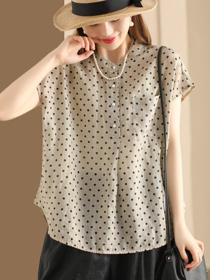 Women Summer Vintage Ramie Print Button-up Ramie Shirt OP1041