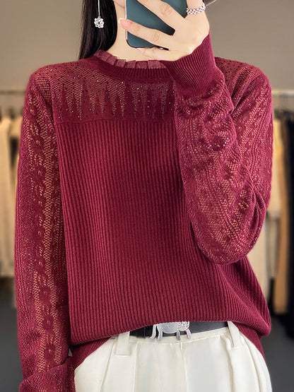 Pull en tricot à dentelle unie pour femme QM030