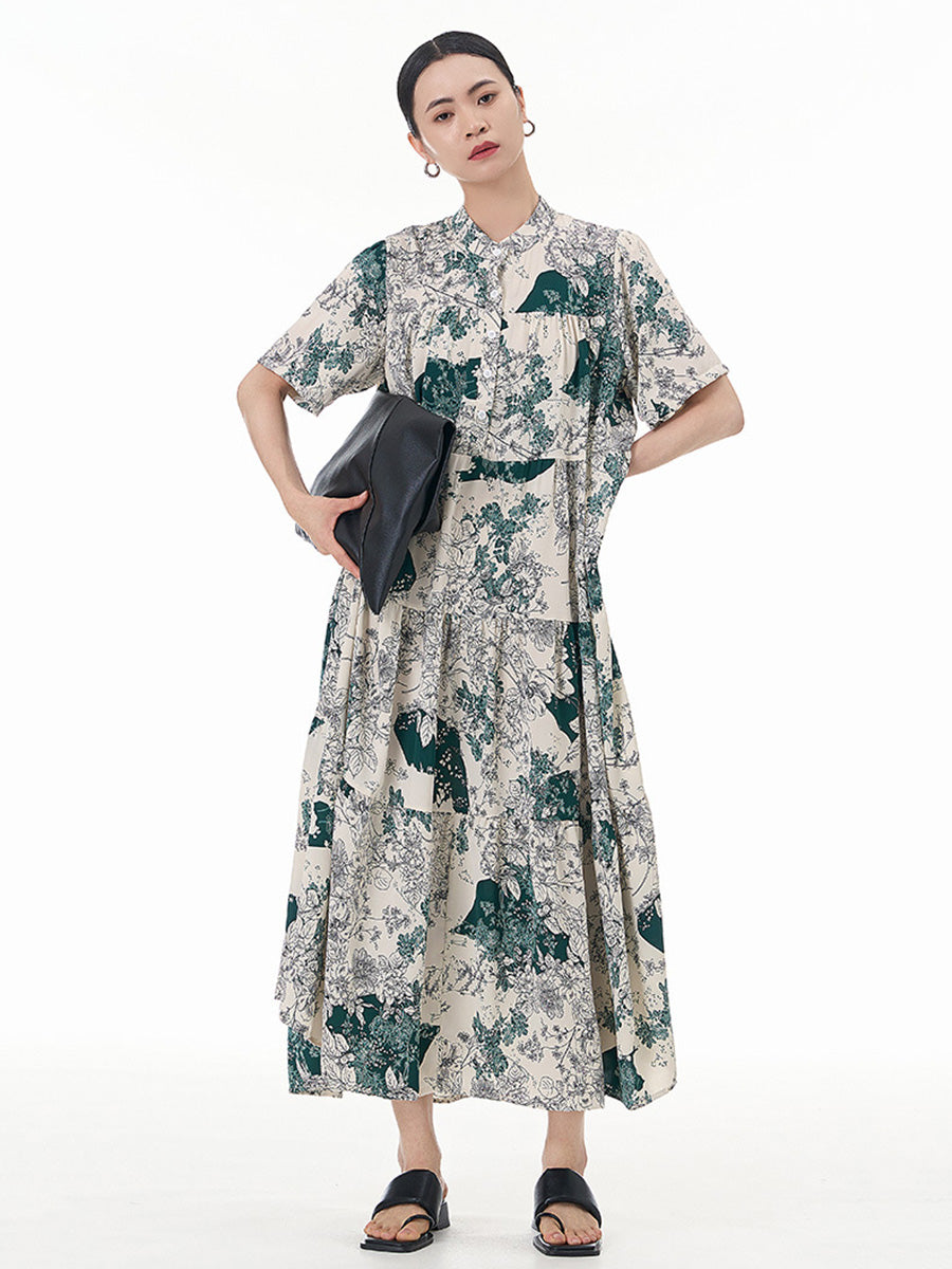 Robe d'été ample à volants et fleurs artistiques pour femmes CC019