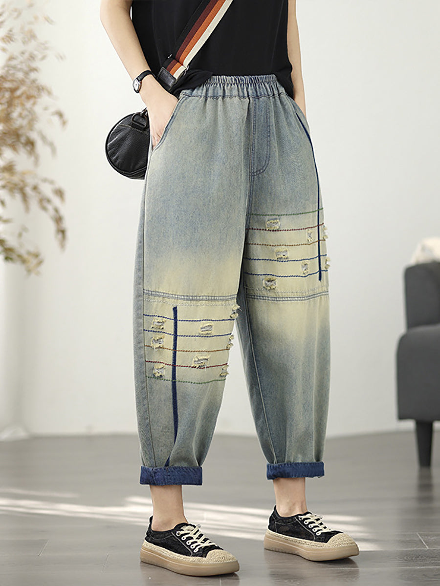 Pants Frayed Retro Denim Harem Women