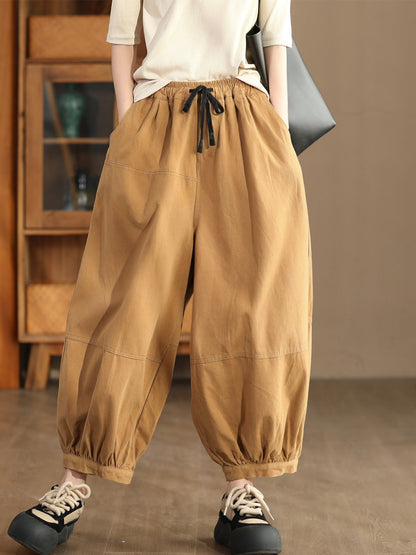 Women Autumn Casual Solid Spliced Cotton Harem Pants AS1022