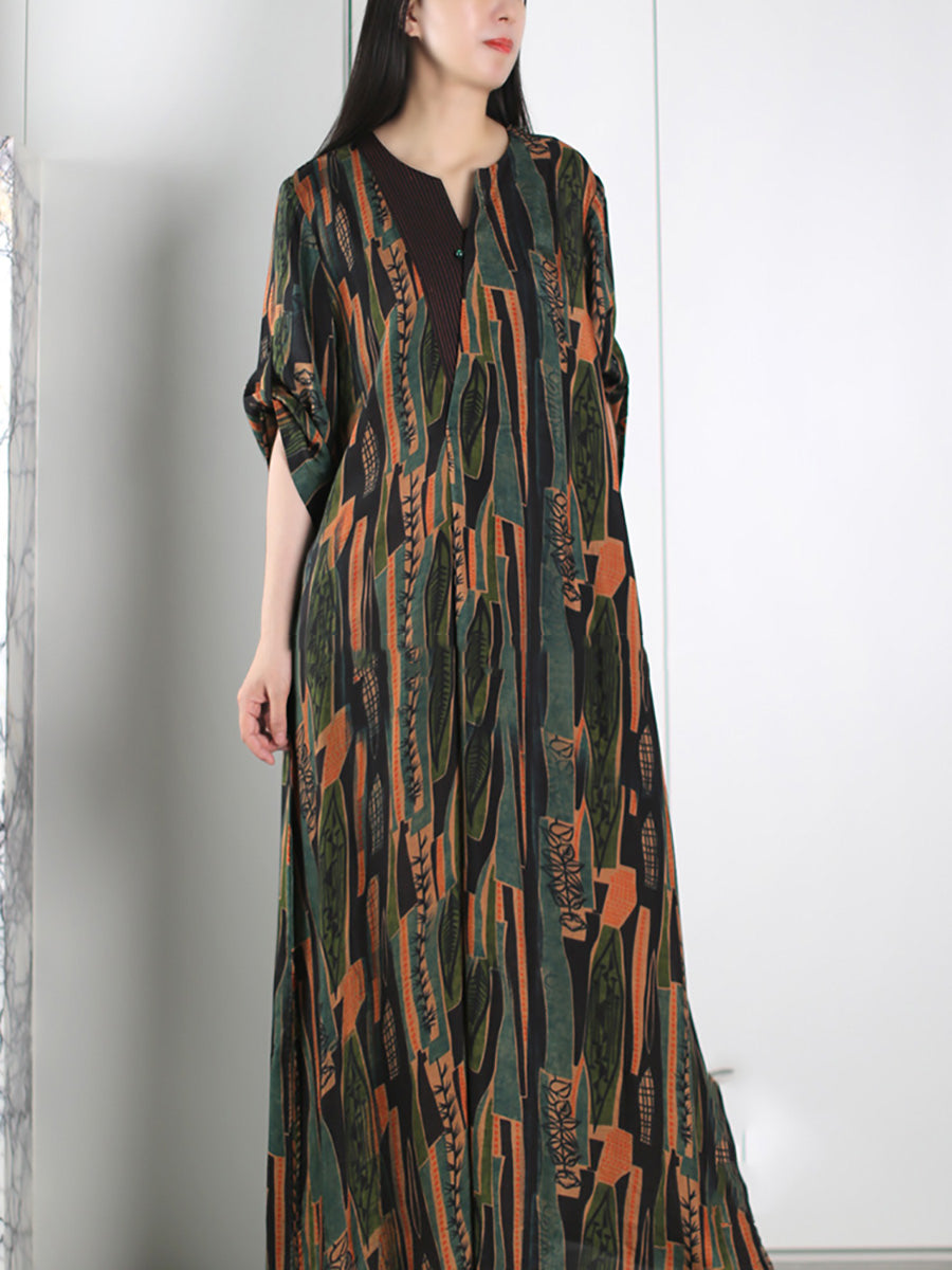 Plus Size Women Summer Vintage Spliced Maxi Dress LL053