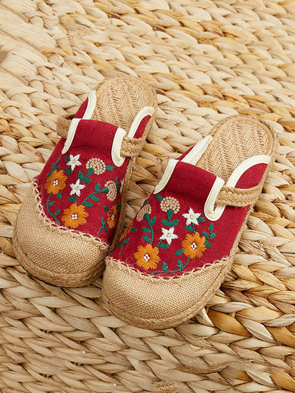 Women Summer Ethnic Flower Embroidery Slippers CC050