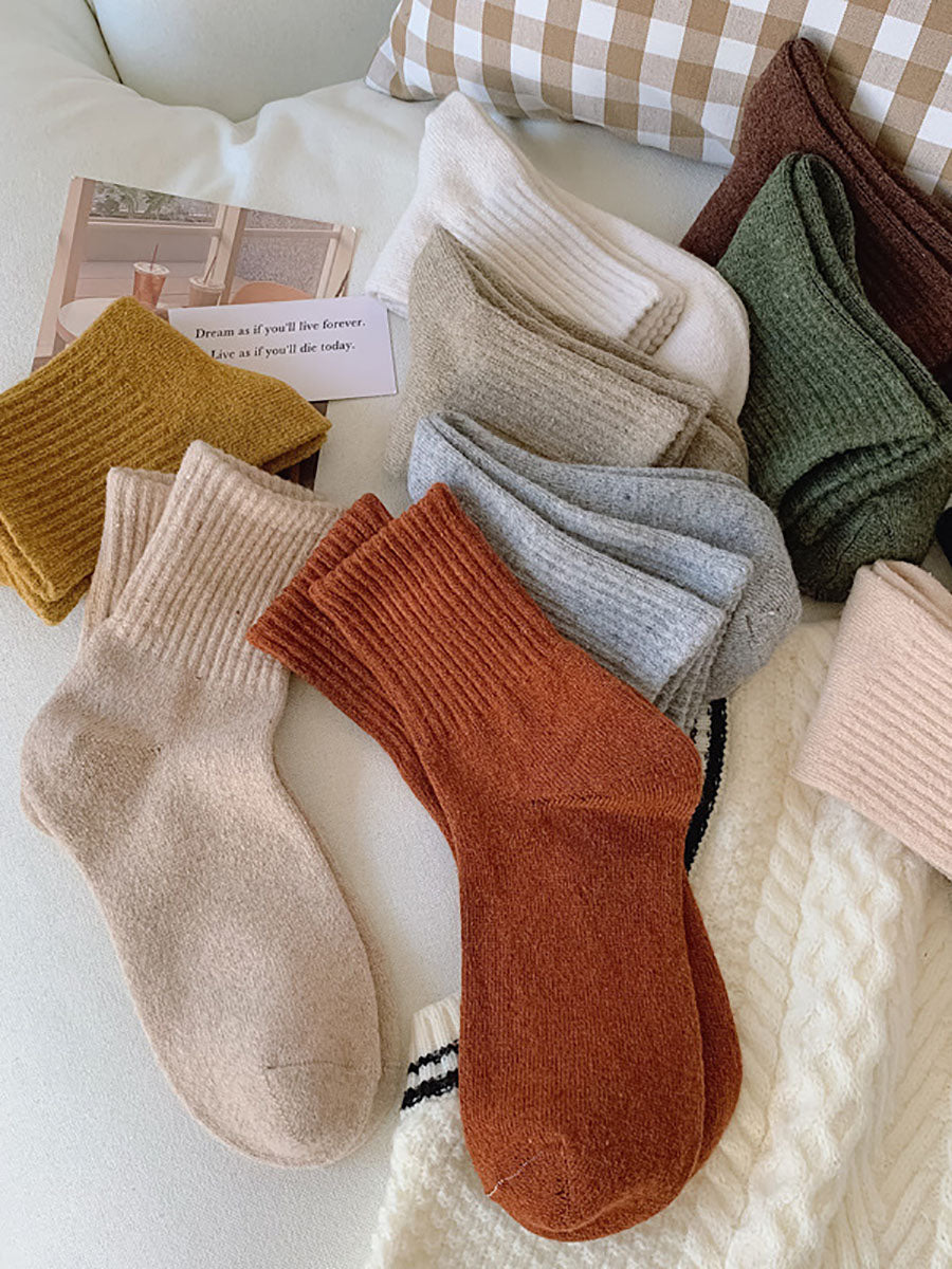 5 Pairs Women Solid Warm Wool Winter Socks BA1027