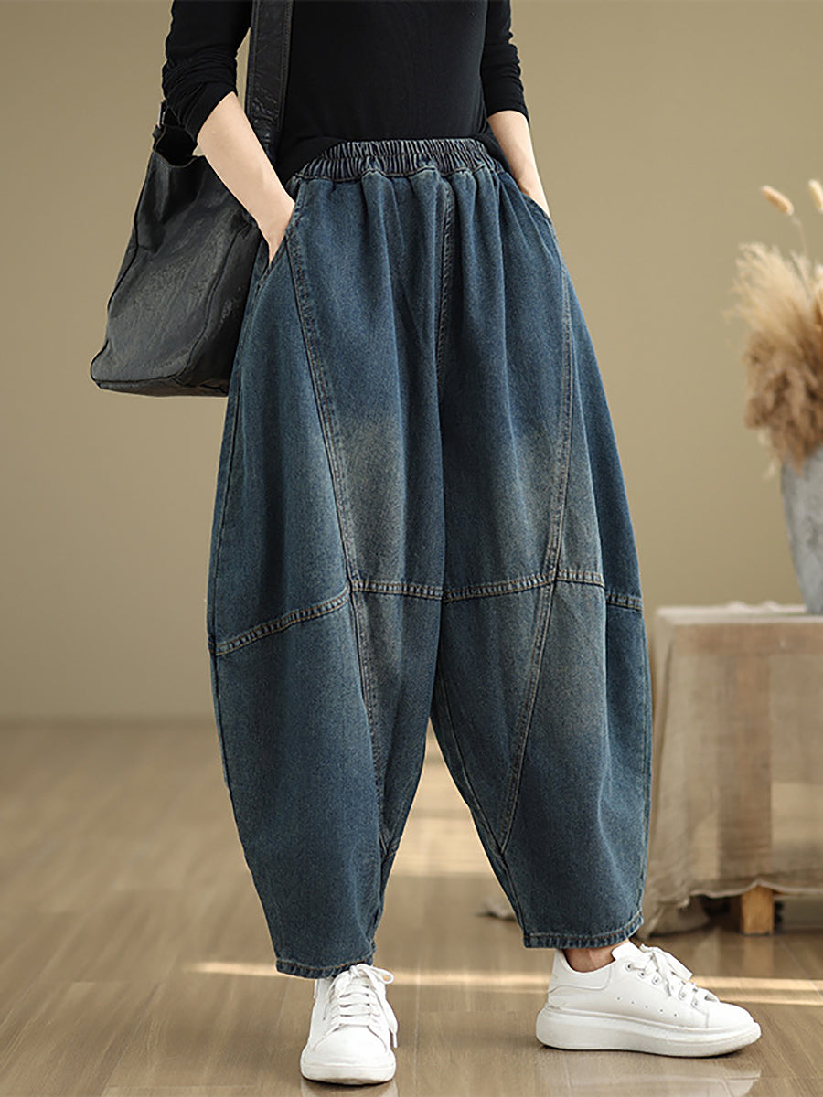 Women Autumn Vintage Denim Spliced Harem Pants QU027