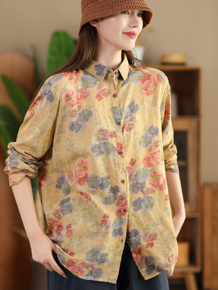 Chemise boutonnée à fleurs vintage pour femme AI1040 