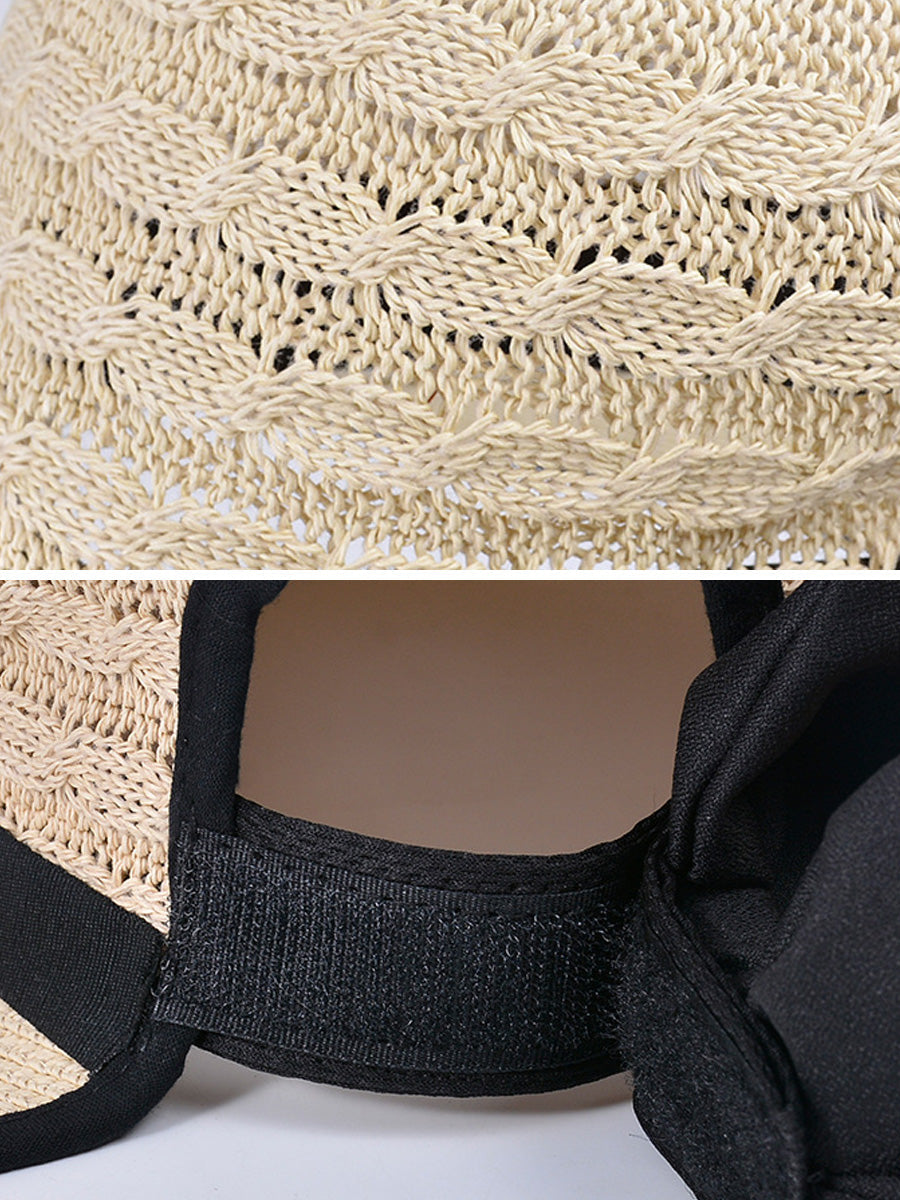 Women Summer Casual Straw Weave Bowknot Sunproof Hat CC038