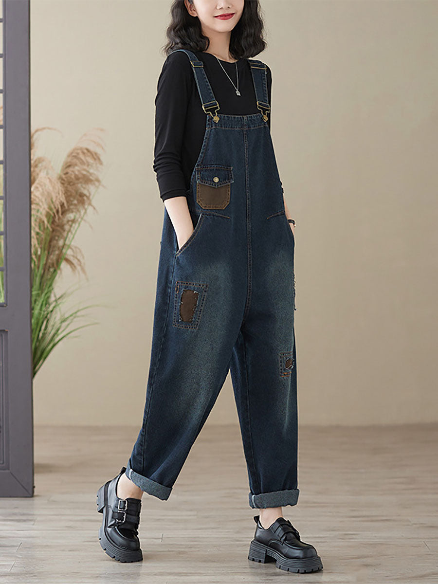 Combinaisons en denim à poches pour femmes, style rétro, patchwork, automne, AI1048 