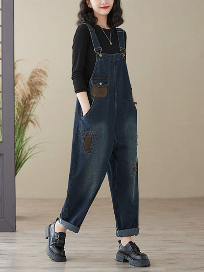 Combinaisons en denim à poches pour femmes, style rétro, patchwork, automne, AI1048 