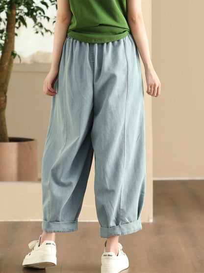 Women Summer Casual Solid Denim Loose Harem Pants FD003