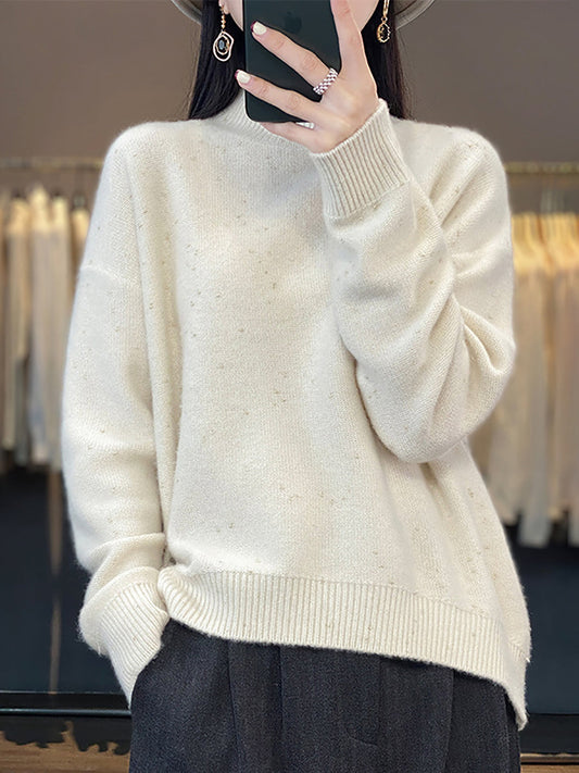 Women Autumn Knit 100%Wool Half-Turtleneck Sweater WU009