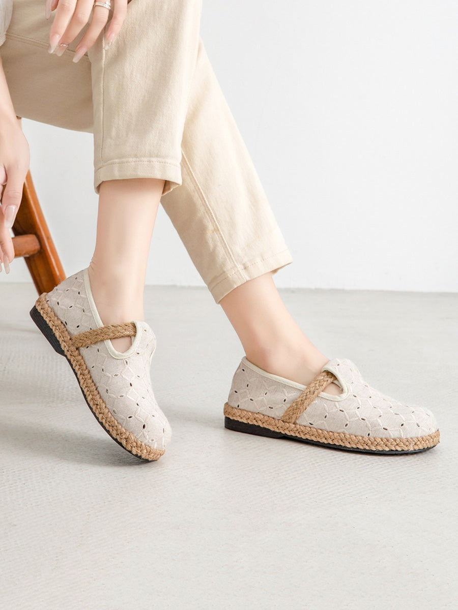 Summer Out Flat Hollow Shoes Casual Cotton Women