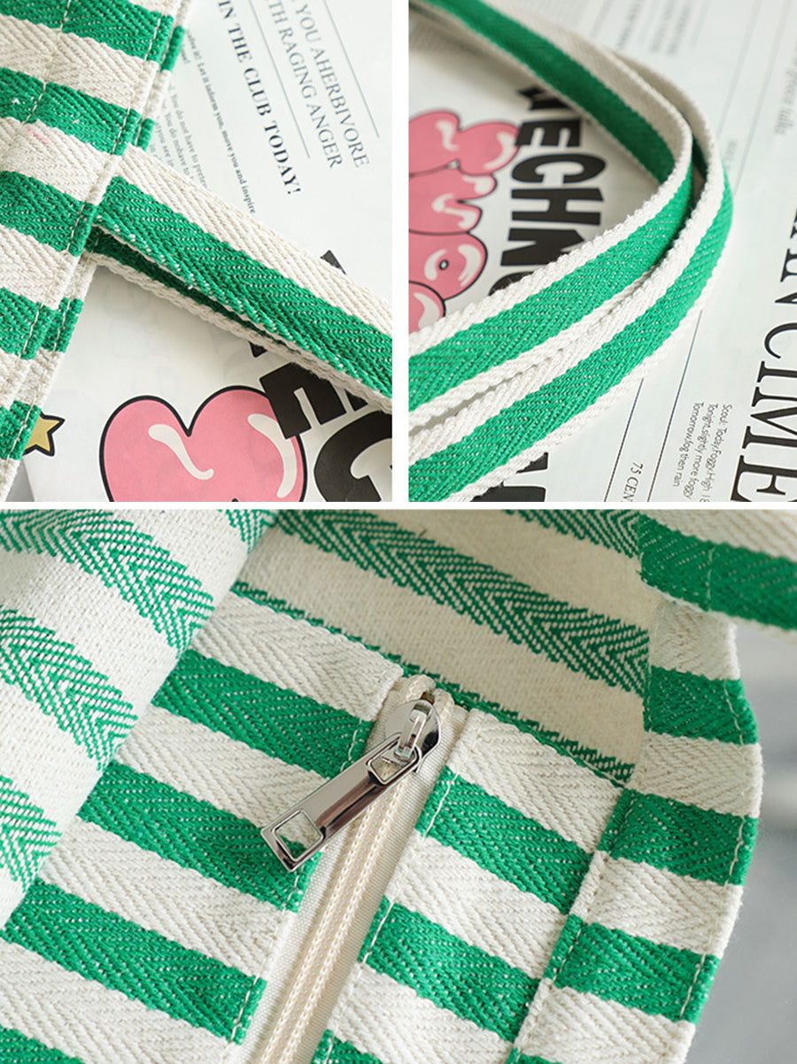 Casual Women Stripe Shoulder Canvas Bag