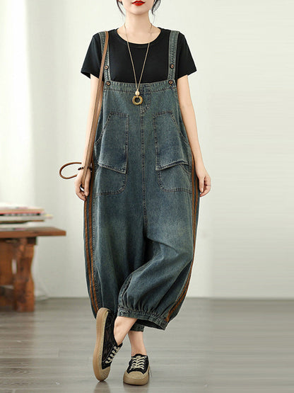 Jumpsuits Summer Worn Stripe Denim Women Loose