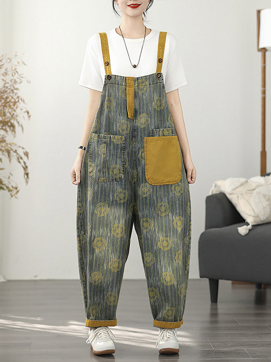 Fashion Denim Summer Stripe Flower Women Jumpsuits