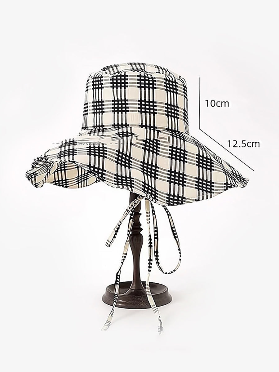 Chapeau d'été à large bord pour femme, style artistique, à carreaux, résistant au soleil, ZZ1042 