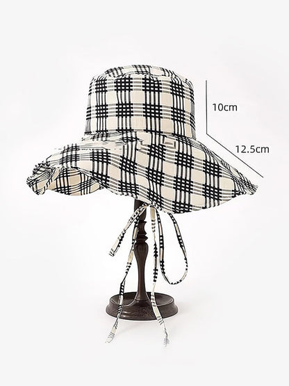 Chapeau d'été à large bord pour femme, style artistique, à carreaux, résistant au soleil, ZZ1042 