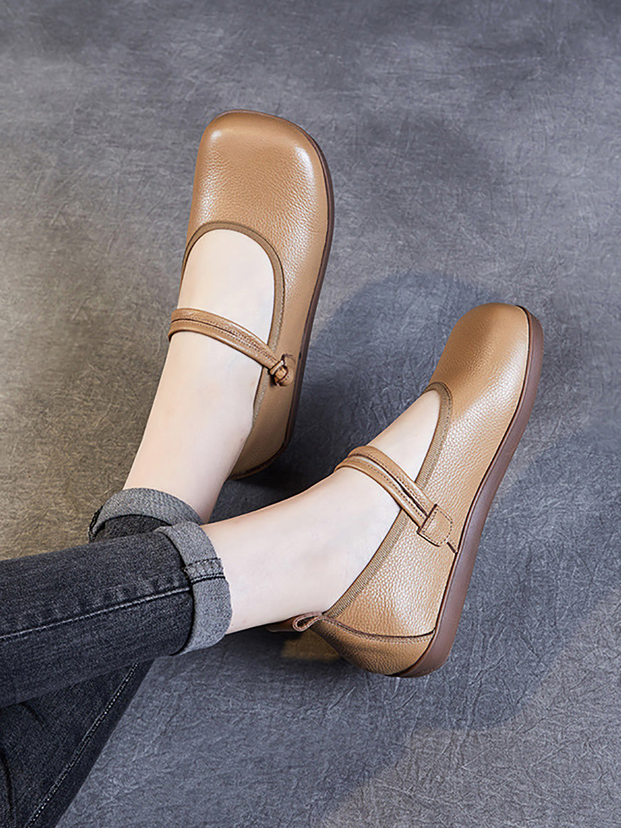 Chaussures plates décontractées en cuir massif à bout carré pour femmes AT1040