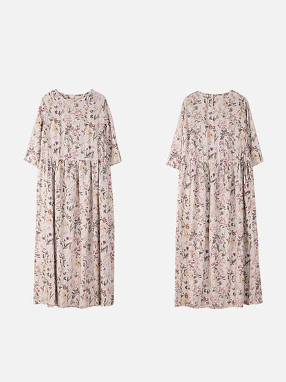 Robe ample d'été en lin à bretelles et motif floral pour femme RR1016