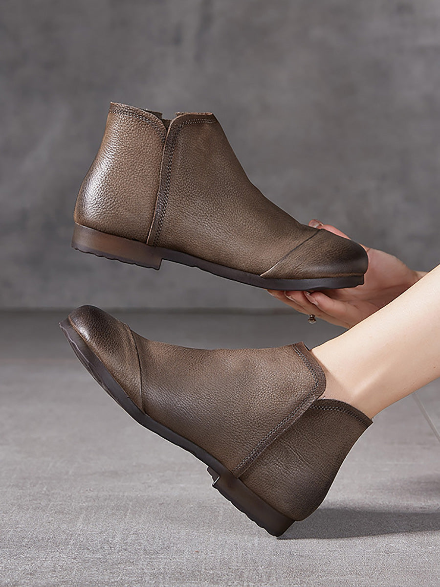 Bottes d'hiver à talons bas en cuir véritable solide pour femmes AH1082