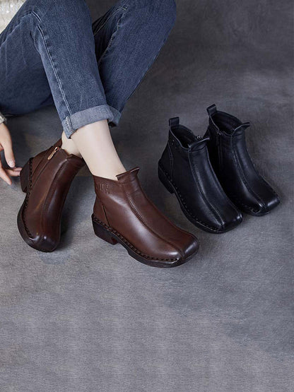 Bottes mi-talons en cuir véritable pour femme, automne AH1050