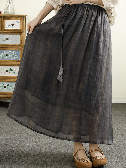 Women Summer Vintage Solid Dual-side Ramie Skirt PP1044