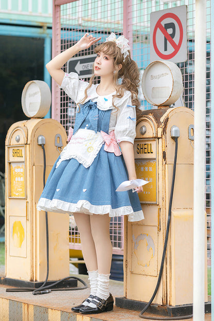 Azure Cowboys Are Busy Ruffle Bow Sweet Lolita Strap Gown