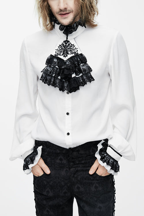 Ivory Lace-Trimmed Embroidered Sheer Sleeve Gothic Men's Top