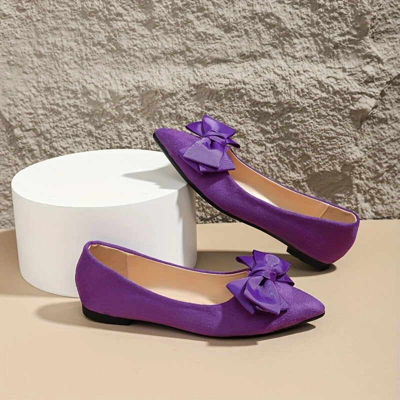 Pointed Women's Bow Toe - Elegant Green Flats Satin