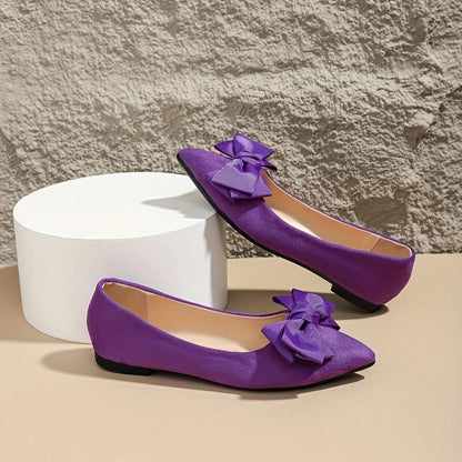 Pointed Women's Bow Toe - Elegant Green Flats Satin