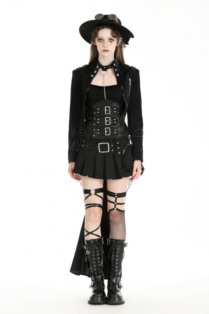 Ebony Long-Sleeve Lace-Up High-Low Faux Leather Gothic Jacket