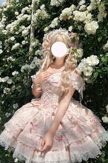 Blush Butterfly Lace-Up Sleeveless JSK with Ruffles