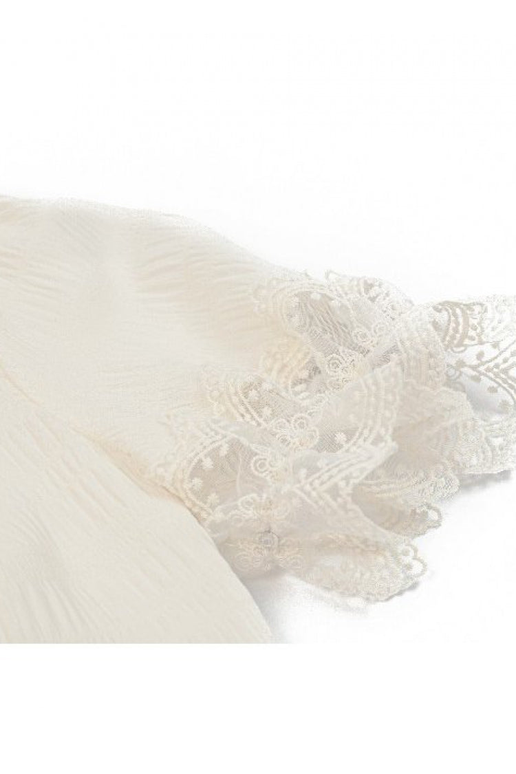 Gothic Women's Blouse with Puff Sleeves, Sheer Lace-Up & Detachable Bow