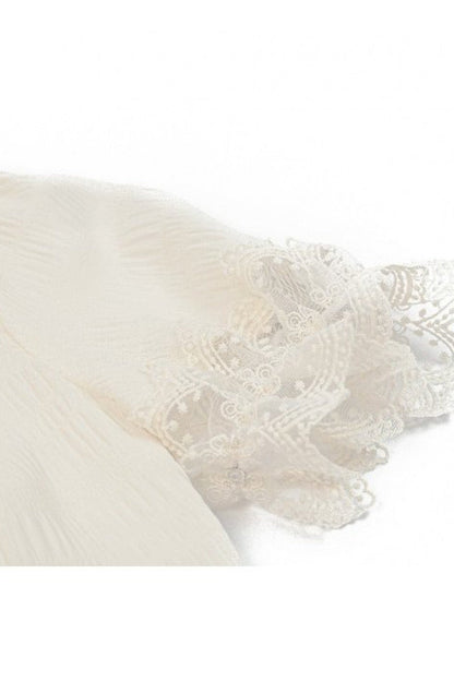 Gothic Women's Blouse with Puff Sleeves, Sheer Lace-Up & Detachable Bow