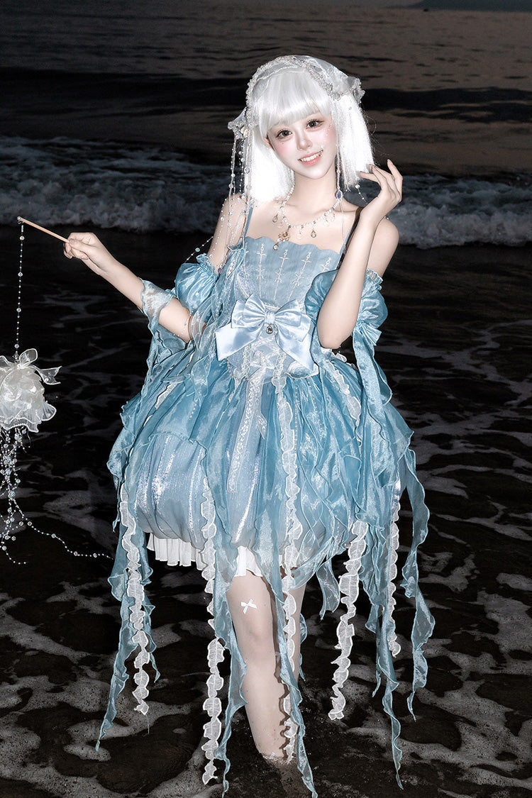 Dreamy Jellyfish Square Collar Printed Ruffled Lace JSK Set