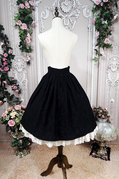 Ebony High-Waist Embroidered Ruffle Lace-Up Palace Skirt - Heart of Rose