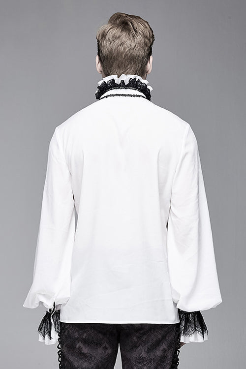 Ivory Embroidered Sheer Long-Sleeve Gothic Men's Shirt