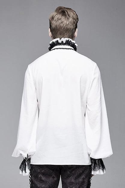 Ivory Embroidered Sheer Long-Sleeve Gothic Men's Shirt
