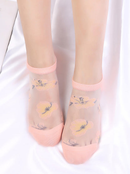 5 Pairs Women Summer Flower Thin Short Socks CX019