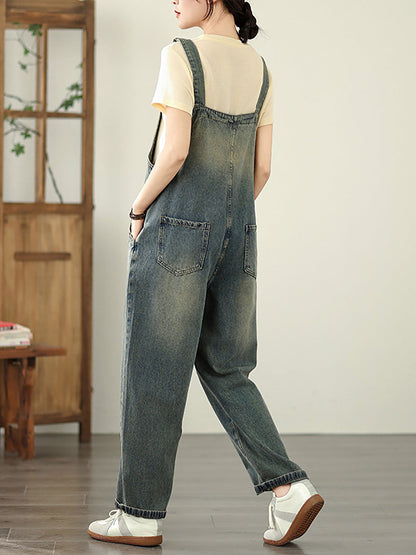 Color Straight Women Pure Denim Jumpsuits Casual Summer