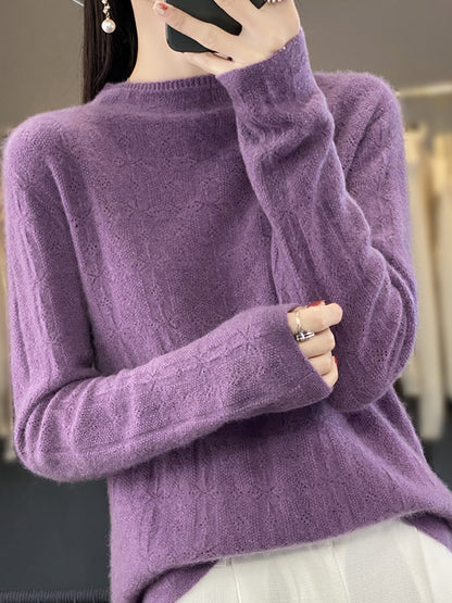 Women Autumn Casual Turtleneck 100%Wool Knit Sweater QU028