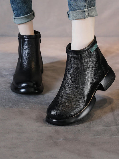 Women Vintage Commute Leather Zipper Mid-Heel Boots AH1065