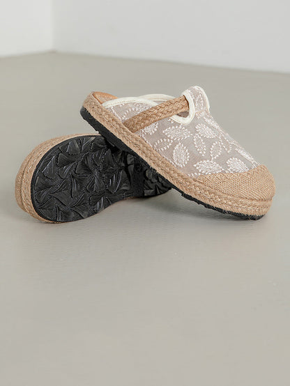 Embroidery Flat Ethnic Women Linen Summer Shoes Flower